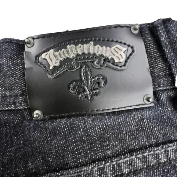 Imperious Delf Trading Jeans 38x33 Black Vintage Flap Pocket Embroidered Rock - Picture 5 of 16